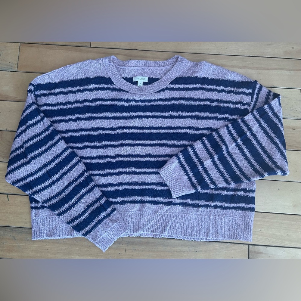 Pilcro Striped Purple and Blue Cropped Sweater